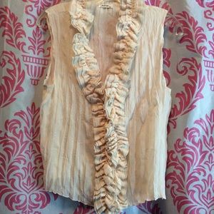 Sz M Jaipur Cream Sheer Ruffle Tank Top
